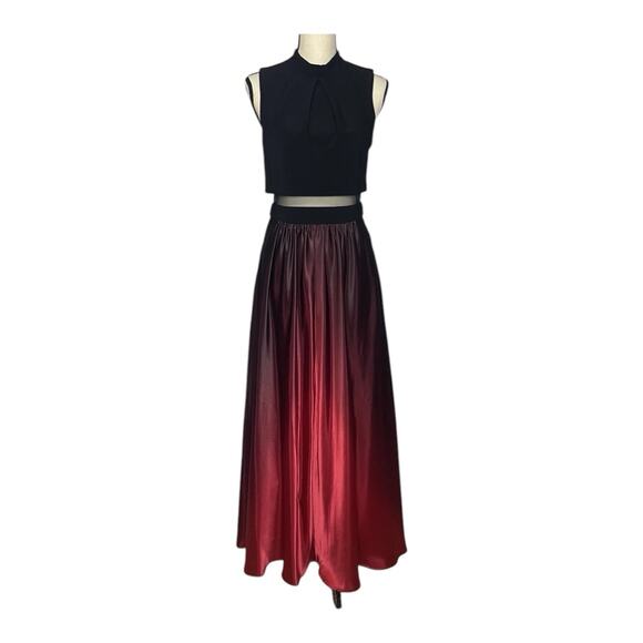 Betsy Adam Prom Dress/Gown Goth/Formal Ball Gown Split Ombre Mesh Black Red Sz 6 - Picture 2 of 10